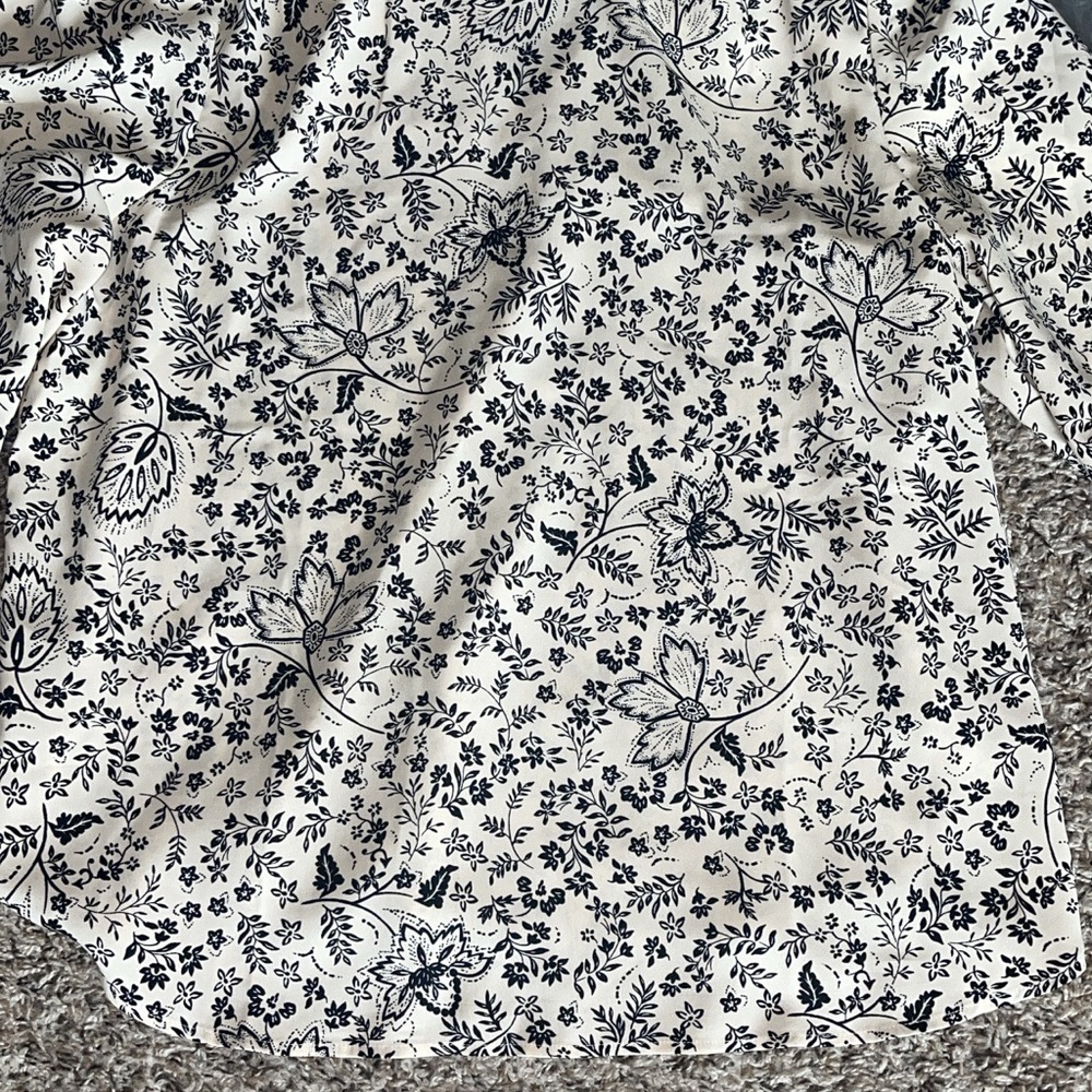 LOFT Black and White Floral Blouse with Back Neck Tie - Picture 2 of 8